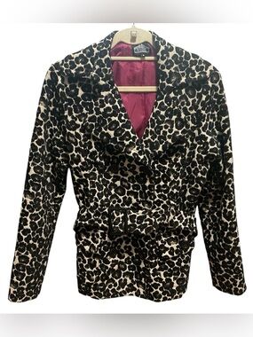 Angie animal print double-breasted belted jacket coat women's M